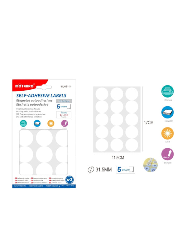 Motarro Adhesive Labels - 5 Sheets