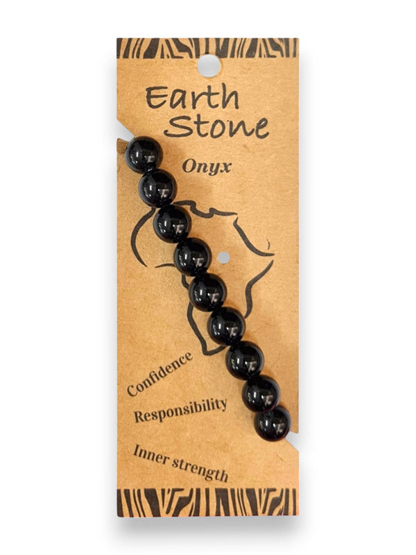 Earth Stone Bracelet Elasticated - Onyx, Round - Image 2
