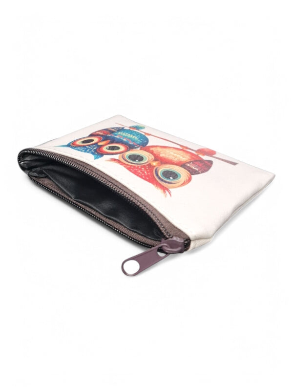 Cosmetic BAG - SMALL - LIGHT CREAM - OWLS - ±10×14×1 Cm - Image 2