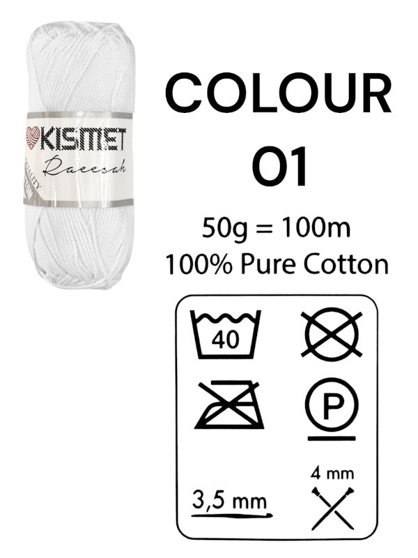 Kismet Raeesah - 100% Pure Cotton, 50 g/100 m, Colour 01 - Image 2