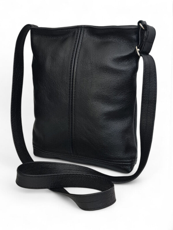 Leather SLING BAG - EXTRA LARGE - BLACK ±28×20×6 Cm - Image 2