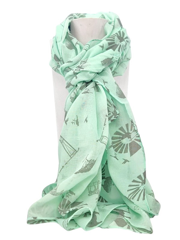 Scarf - Windmills, Green, ±178×90 cm