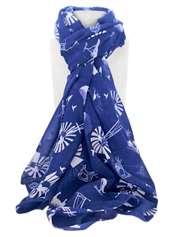 Scarf - Windmills, Blue, ±178×90 cm