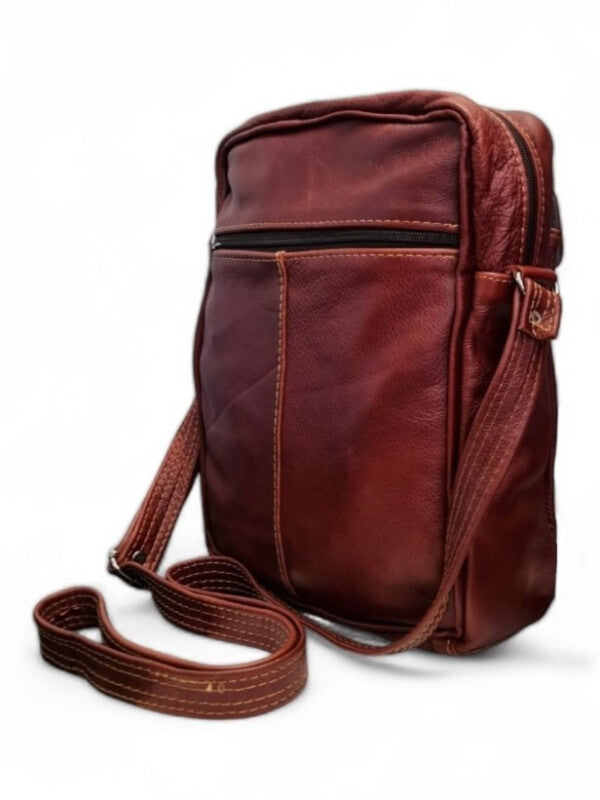 Leather GENTS SLING BAG - RED BROWN - ±30×23×10 Cm - Image 2