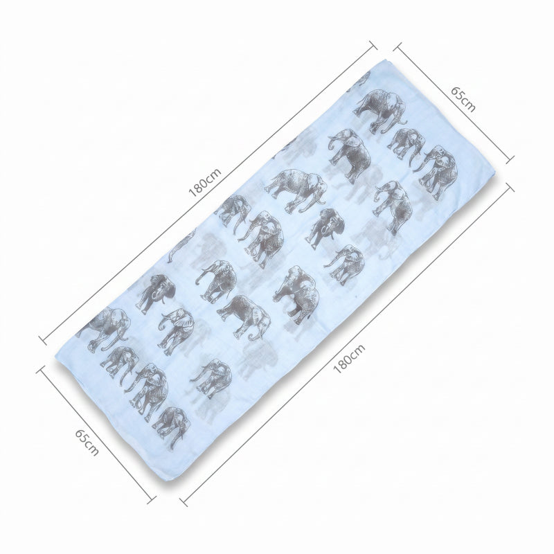 Cotton Road Scarf With Elephants - Light Blue, 180×65 cm - Image 4