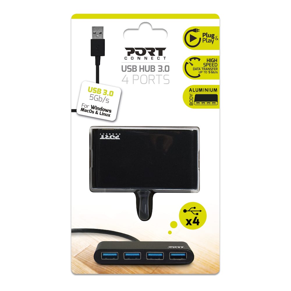 Port USB3.0 to 4 x USB3.0 5Gbps 4 Port Hub - Black - alternate product view 5