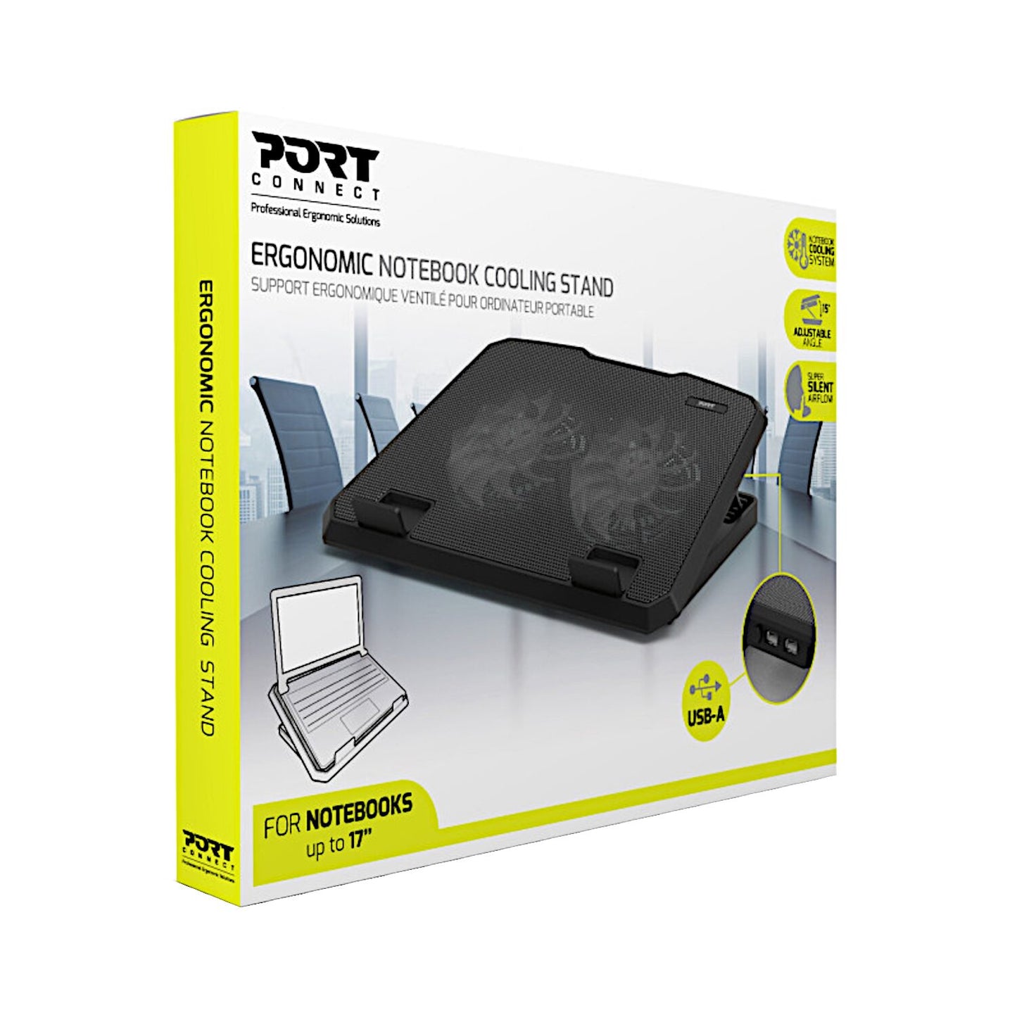Port Ergonomic Notebook Cooler Pro, with Dual Fans and USB Ports - alternate product view 6
