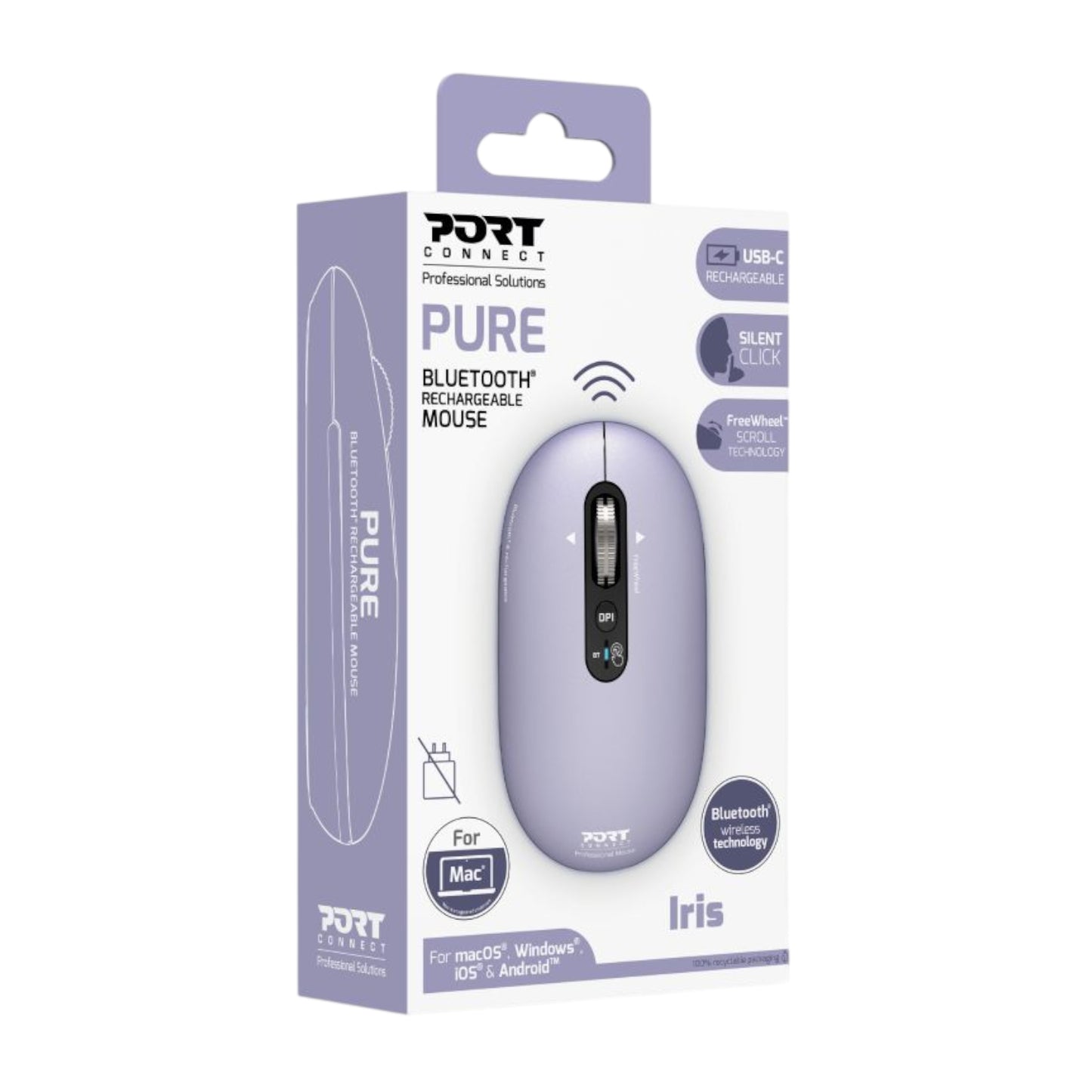 Port Connect PURE MAC Rechargeable Wireless and Bluetooth Mouse - Iris - alternate product view 5