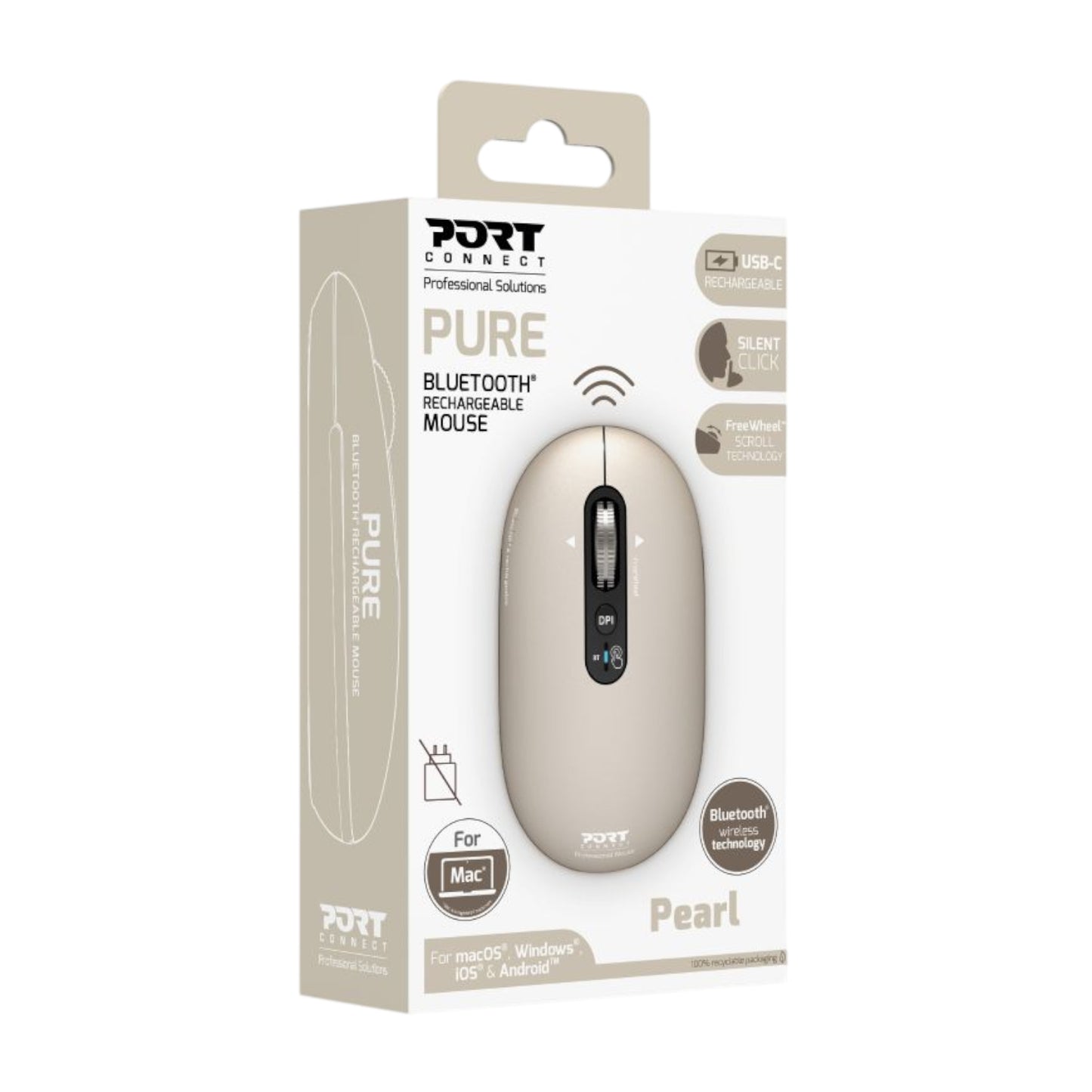 Port Connect PURE MAC Rechargeable Wireless and Bluetooth Mouse - Pearl - alternate product view 5