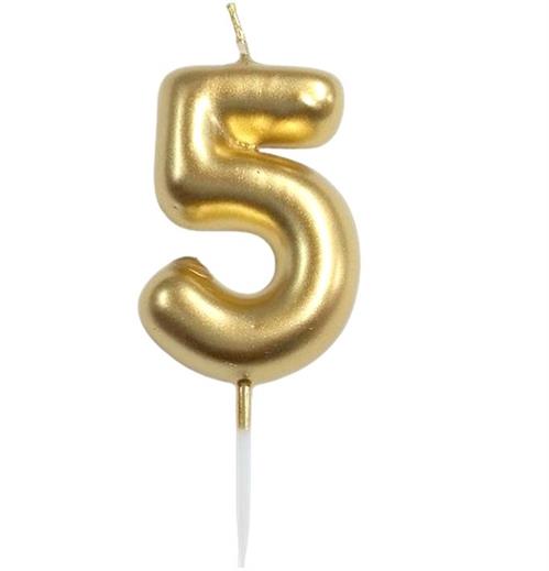 Casey 10cm Gold Numerical Birthday Candle Nr.5 - Nice Shape Made of Premium Quality Smokeless Wax