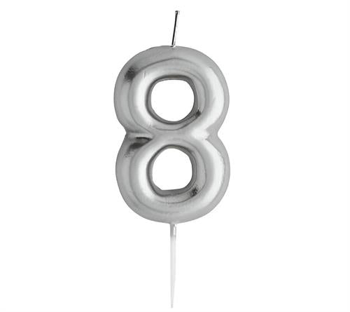 Casey 10cm Silver Numerical Birthday Candle Nr.8 Retail Packaging No Warranty