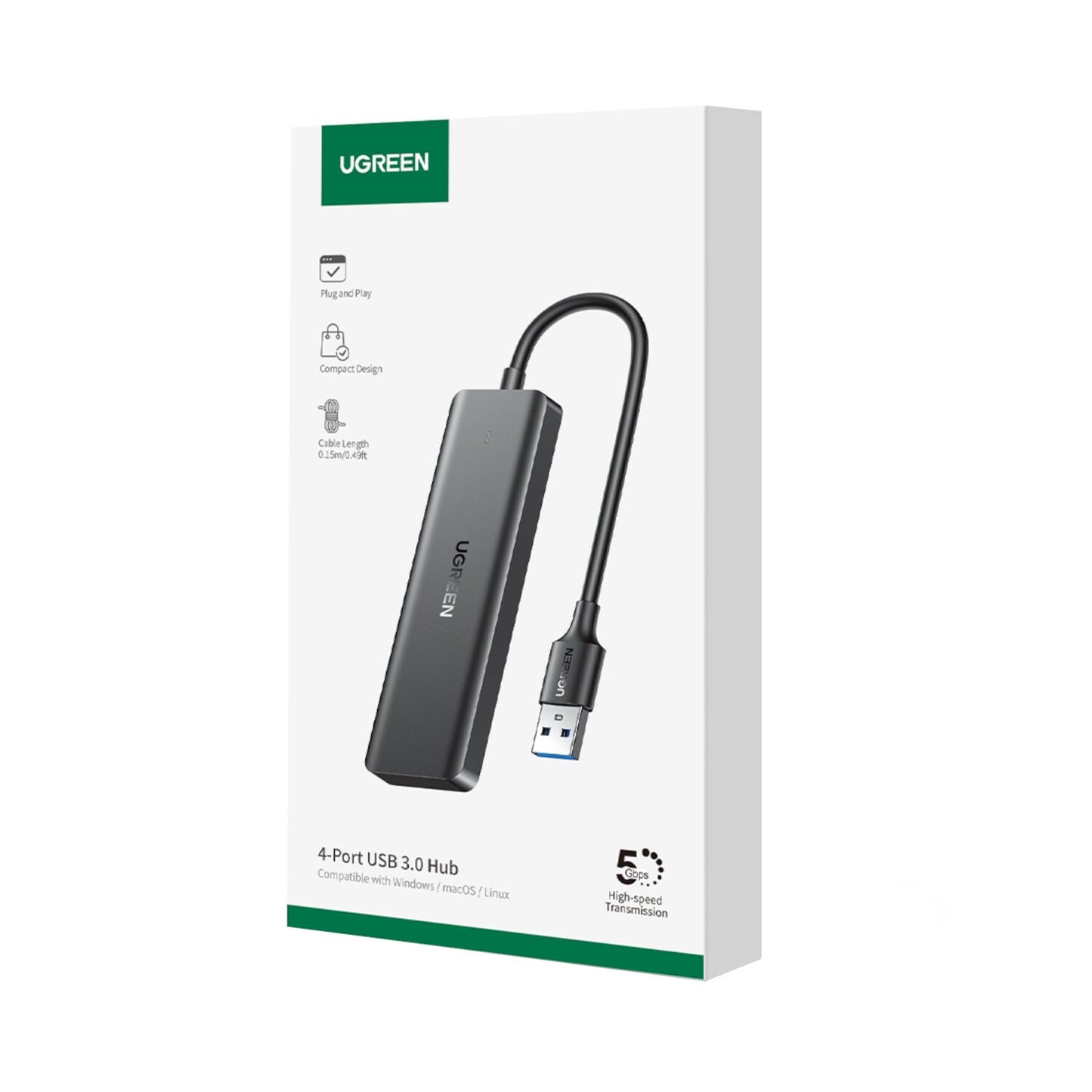 Ugreen 4-in-1 USB 3.0 Hub - High-Speed 5Gbps Data Transfer - Grey - alternate product view 6
