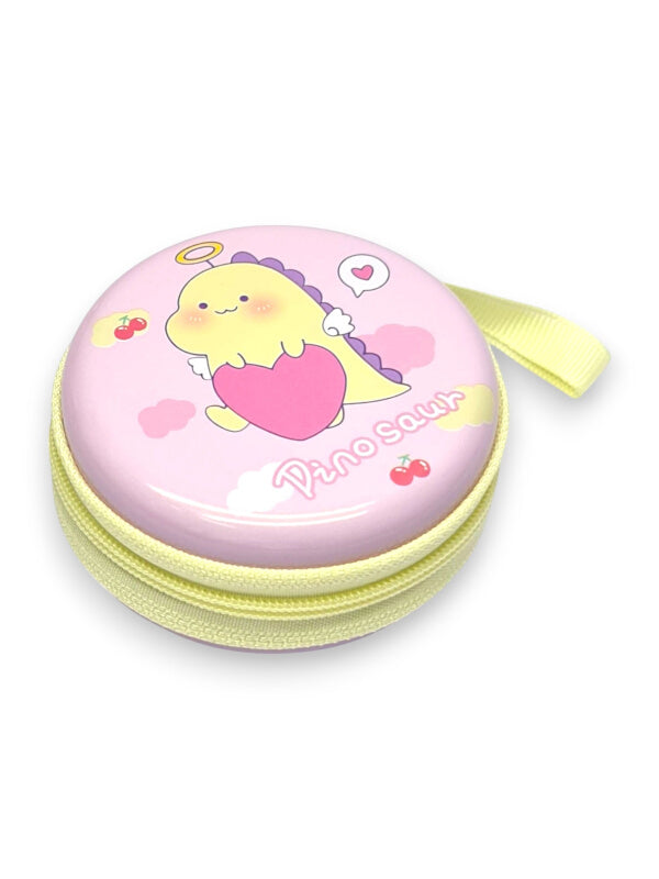 KIDS COIN PURSE - BABY Dinosaur - PINK - Plastic PURSE WITH ZIP - ±7×3 Cm