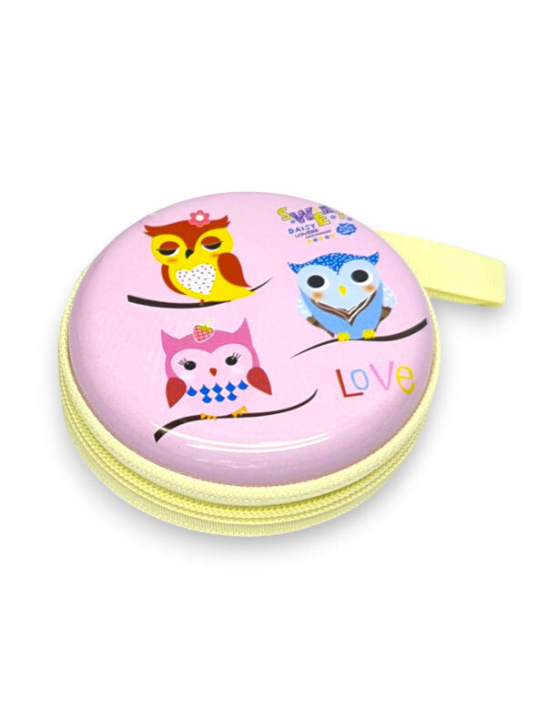 KIDS COIN PURSE - OWLS - PINK - Plastic PURSE WITH ZIP - ±7×3 Cm