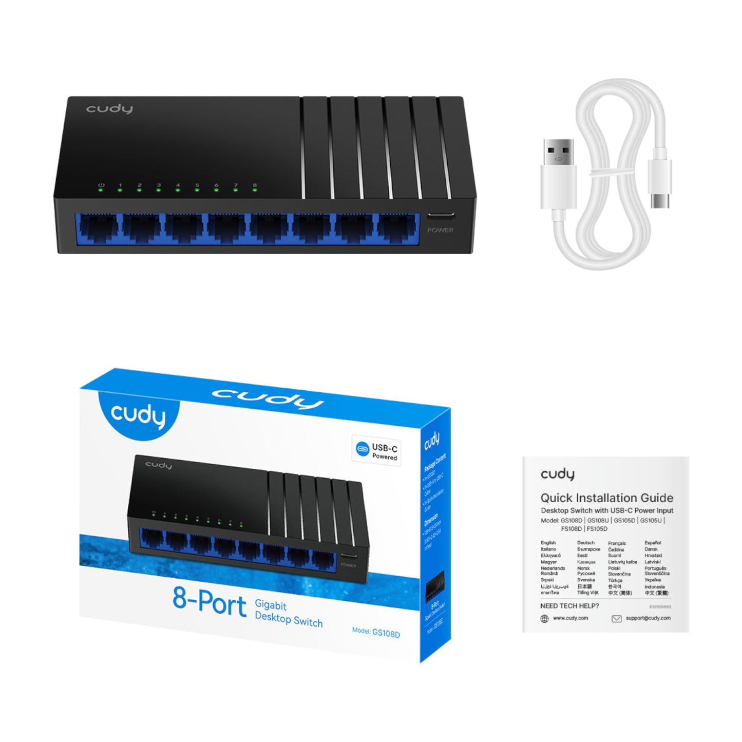 Cudy GS108D 8-Port Gigabit Desktop Switch (USB Type-C Power) - alternate product view 3