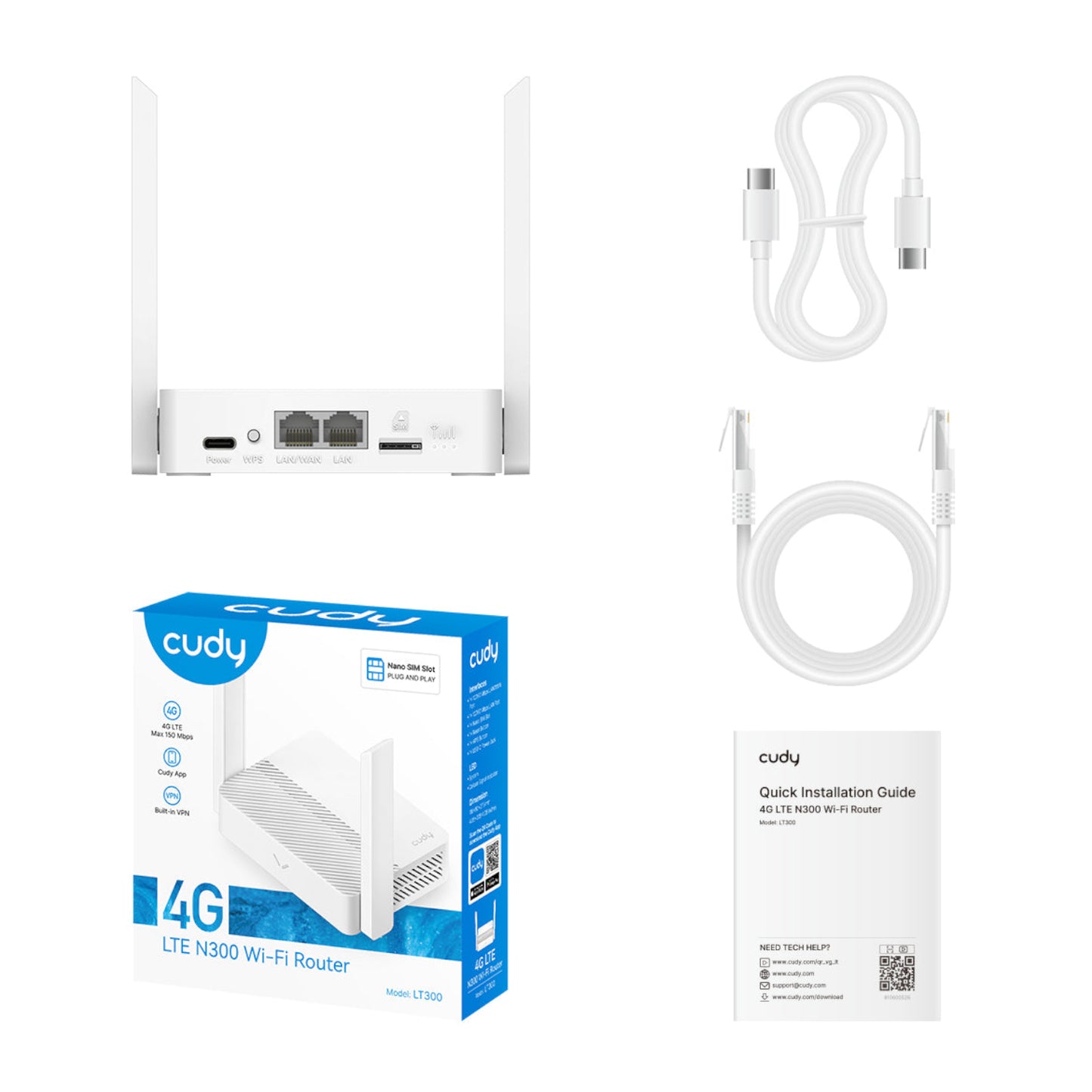 Cudy LT300 4G LTE N300 Wi-Fi Router - White - alternate product view 5