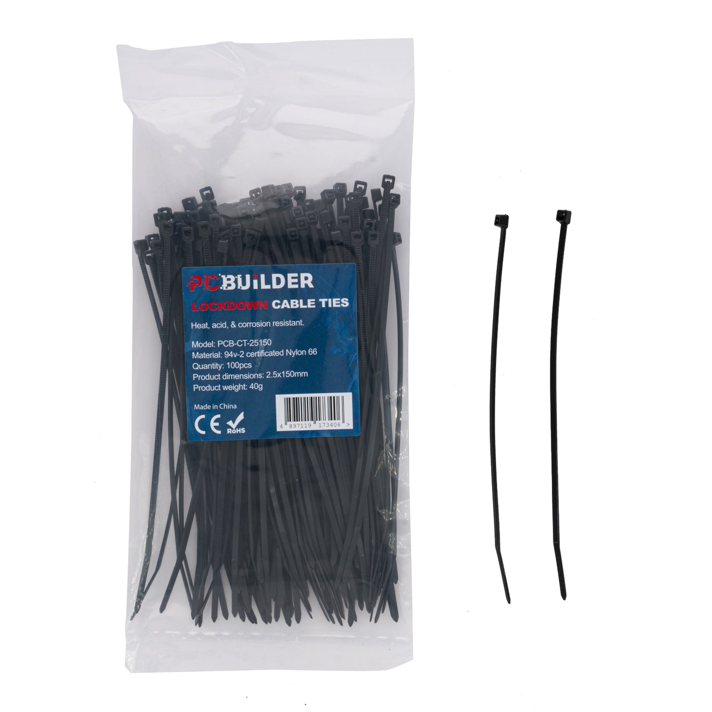 PCBuilder LOCKDOWN 150mm Cable Ties (100 pcs) - Black - alternate product view 5