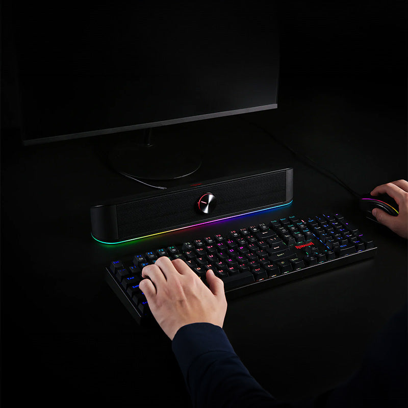 Redragon 2.0 Sound Bar ADIEMUS 2 x 3W RGB USB / Aux PC Gaming Speaker - Black - alternate product view 7