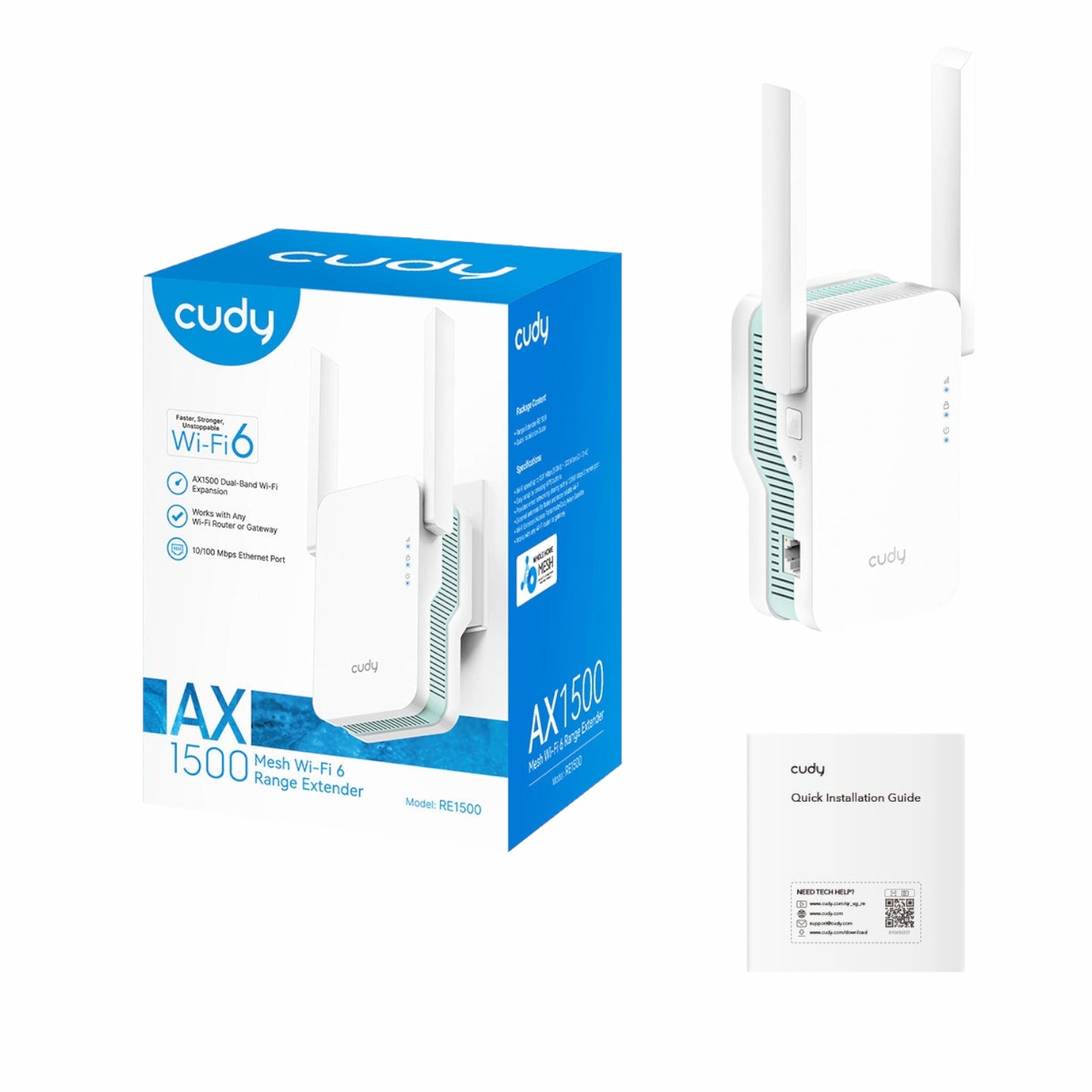 Cudy AX1500 Dual-Band Wi-Fi 6 Range Extender (Wall Plug)-White - alternate product view 5