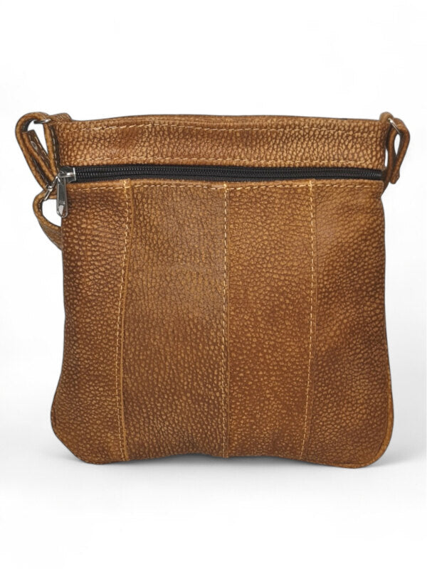 Leather SLING BAG - SMALL - Mottled TAN ±22×22×1.5 Cm - Image 2