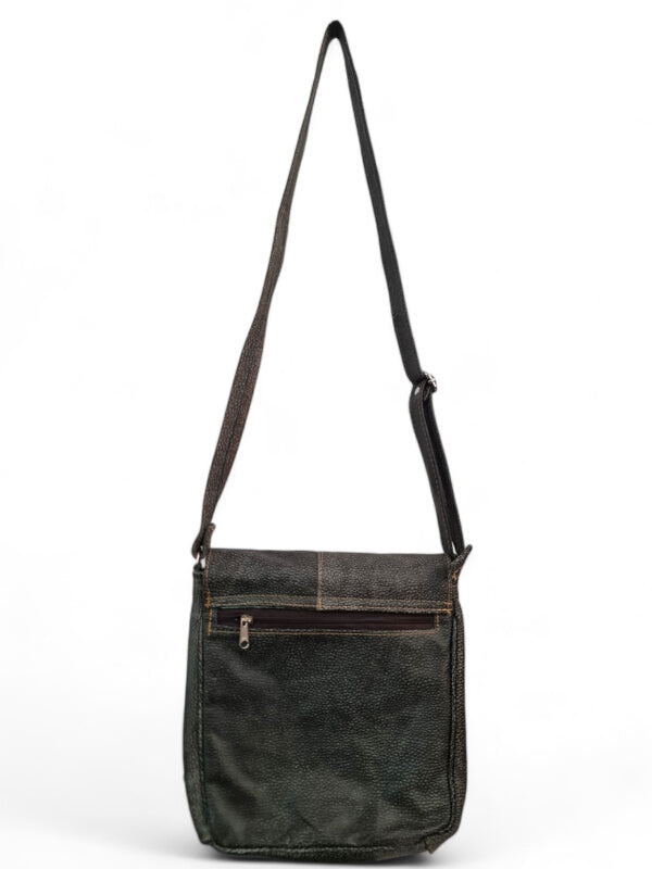 Leather GENTS SLING BAG WITH FLAP - Mottled GREY - ±27×28×4 Cm - Image 4