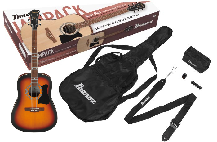 IBANEZ ACOUSTIC GUITAR.ACCESSORIES INCLUDE GIG BAG. TUNER. STRAP. PICKS