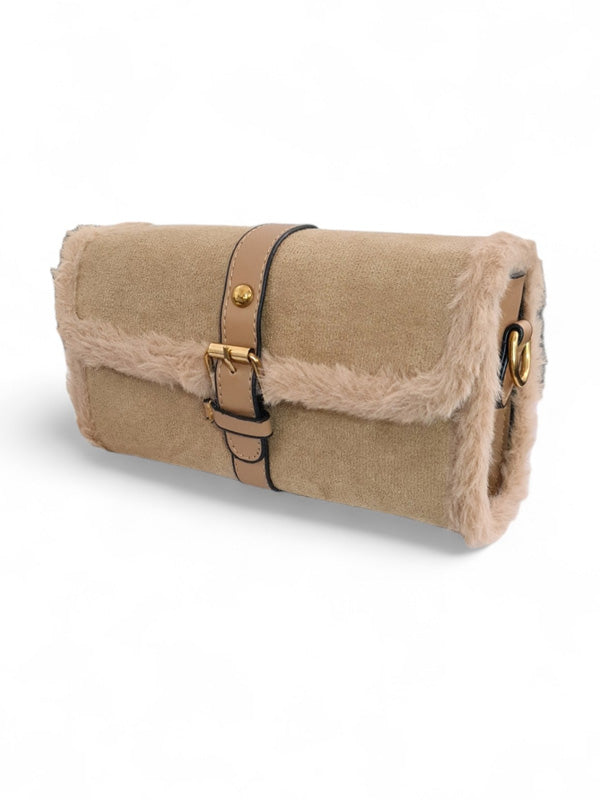 Ladies BAG - BEIGE - SUEDE - STRAP Included - ±12×21 Cm