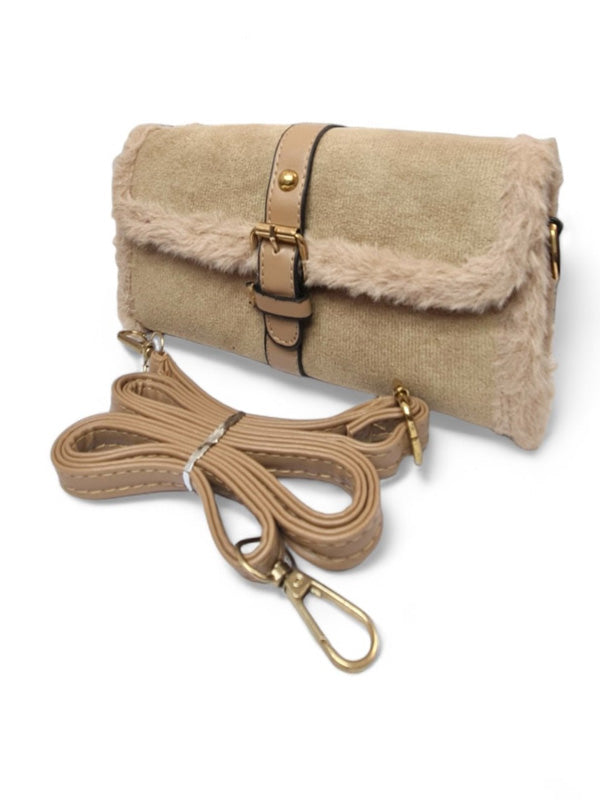 Ladies BAG - BEIGE - SUEDE - STRAP Included - ±12×21 Cm - Image 2