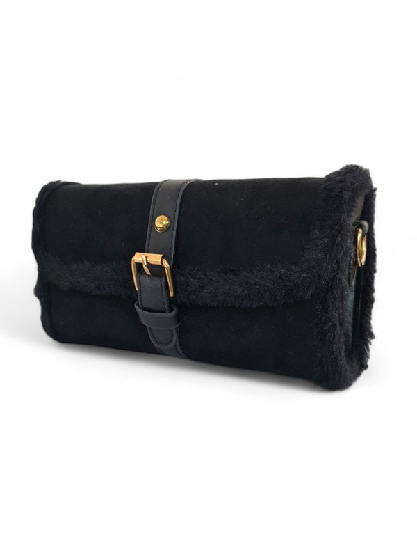 Ladies BAG - BLACK - SUEDE - STRAP Included - ±12×21 Cm