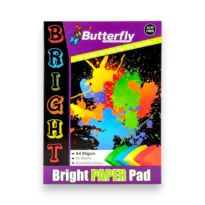 A4 Bright Paper 50 Sheet Pad Assorted Colours - 80gsm