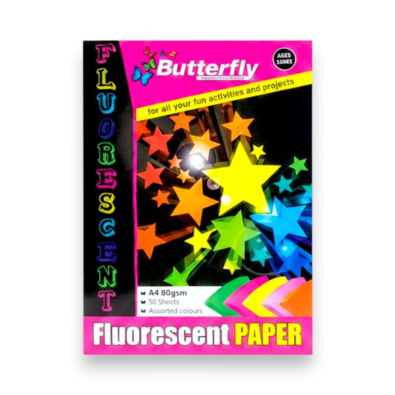 A4 Fluorescent 20 Sheet Assorted Colours Bright Paper Pad - 80gsm
