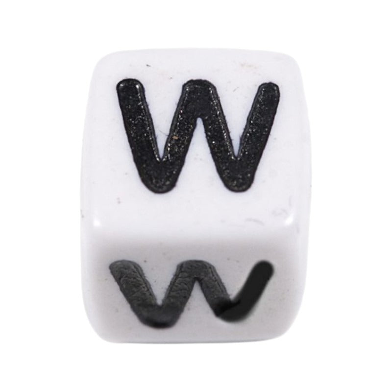 Letter 'W' Alphabet Cube Plastic White Letter Beads - 6 mm x 6 mm, Hole 3.5 mm, 100 g ±600-Piece