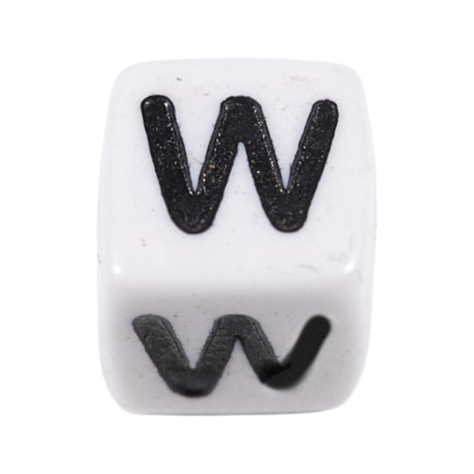 Letter 'W' Alphabet Cube Plastic White Letter Beads - 6 mm x 6 mm, Hole 3.5 mm, 100 g ±600-Piece