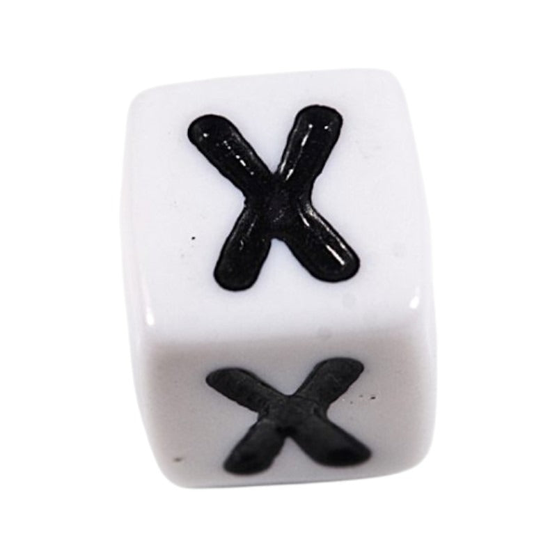 Letter 'X' Alphabet Cube Plastic White Letter Beads - 6 mm x 6 mm, Hole 3.5 mm, 100 g ±600-Piece