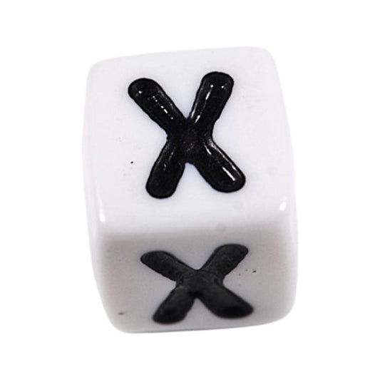 Letter 'X' Alphabet Cube Plastic White Letter Beads - 6 mm x 6 mm, Hole 3.5 mm, 100 g ±600-Piece