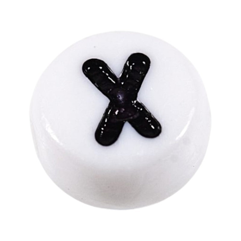 Letter 'X' Alphabet Round Plastic White Letter Beads - 7 mm x 4 mm, Hole 1.2 mm, 100 g ±730-Piece