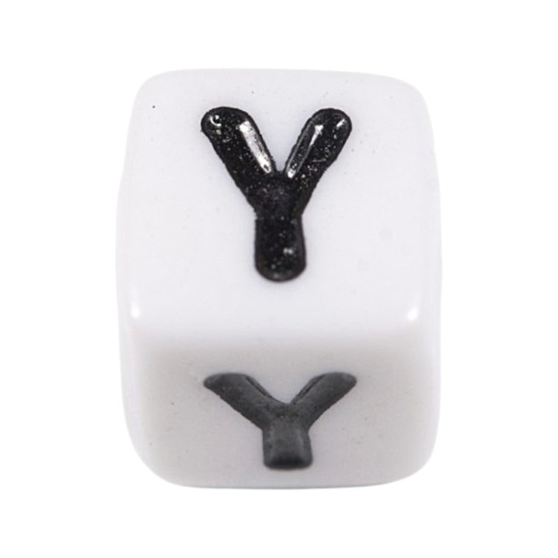 Letter 'Y' Alphabet Cube Plastic White Letter Beads - 6 mm x 6 mm, Hole 3.5 mm, 100 g ±600-Piece