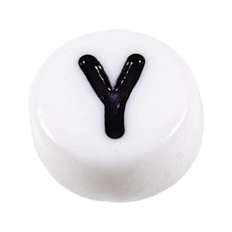 Letter 'Y' Alphabet Round Plastic White Letter Beads - 7 mm x 4 mm, Hole 1.2 mm, 100 g ±730-Piece
