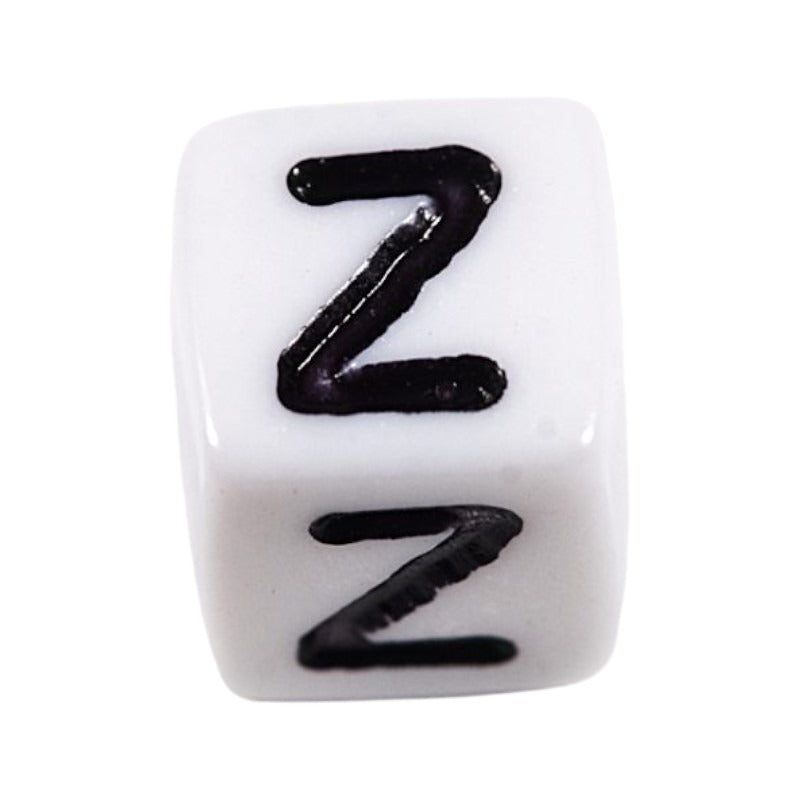Letter 'Z' Alphabet Cube Plastic White Letter Beads - 6 mm x 6 mm, Hole 3.5 mm, 100 g ±600-Piece