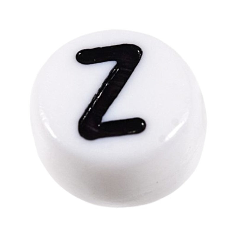 Letter 'Z' Alphabet Round Plastic White Letter Beads - 7 mm x 4 mm, Hole 1.2 mm, 100 g ±730-Piece