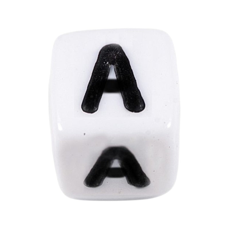Letter 'A' Alphabet Cube Plastic White Letter Beads - 6 mm x 6 mm, Hole 3.5 mm, 100 g ±600-Piece
