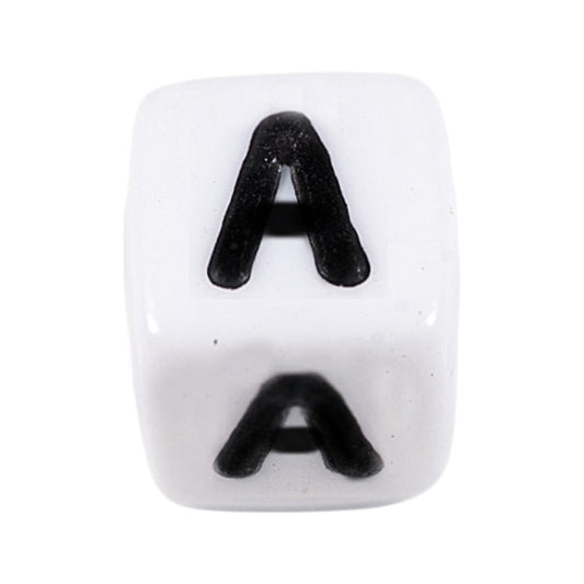 Letter 'A' Alphabet Cube Plastic White Letter Beads - 6 mm x 6 mm, Hole 3.5 mm, 100 g ±600-Piece