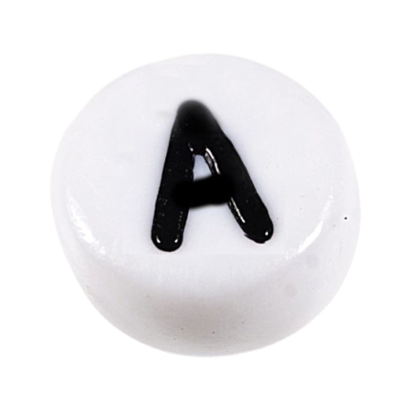 Letter 'A' Alphabet Round Plastic White Letter Beads - 7 mm x 4 mm, Hole 1.2 mm, 100 g ±730-Piece