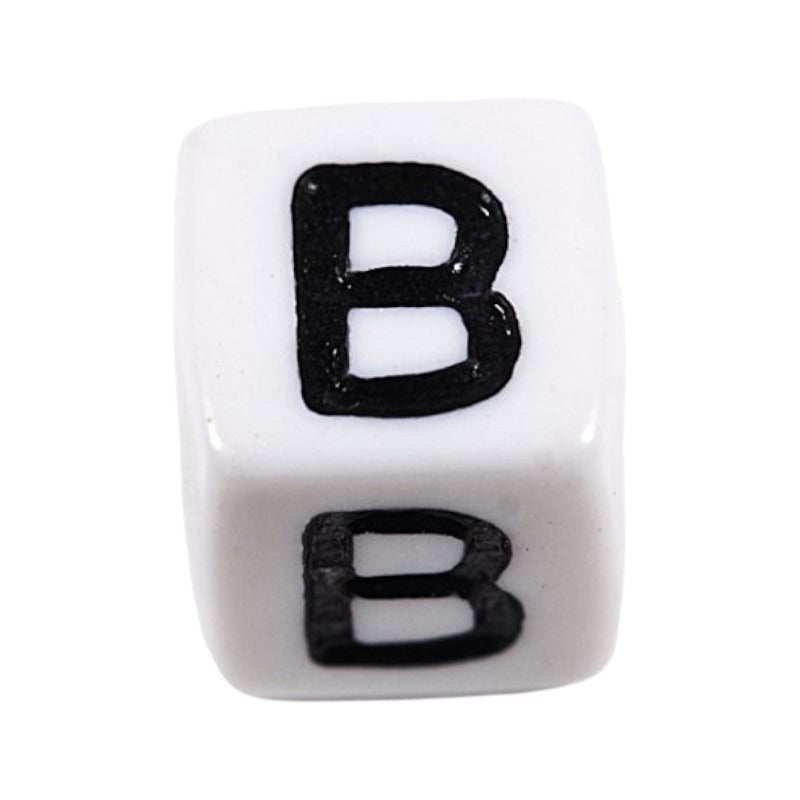 Letter 'B' Alphabet Cube Plastic White Letter Beads - 6 mm x 6 mm, Hole 3.5 mm, 100 g ±600-Piece