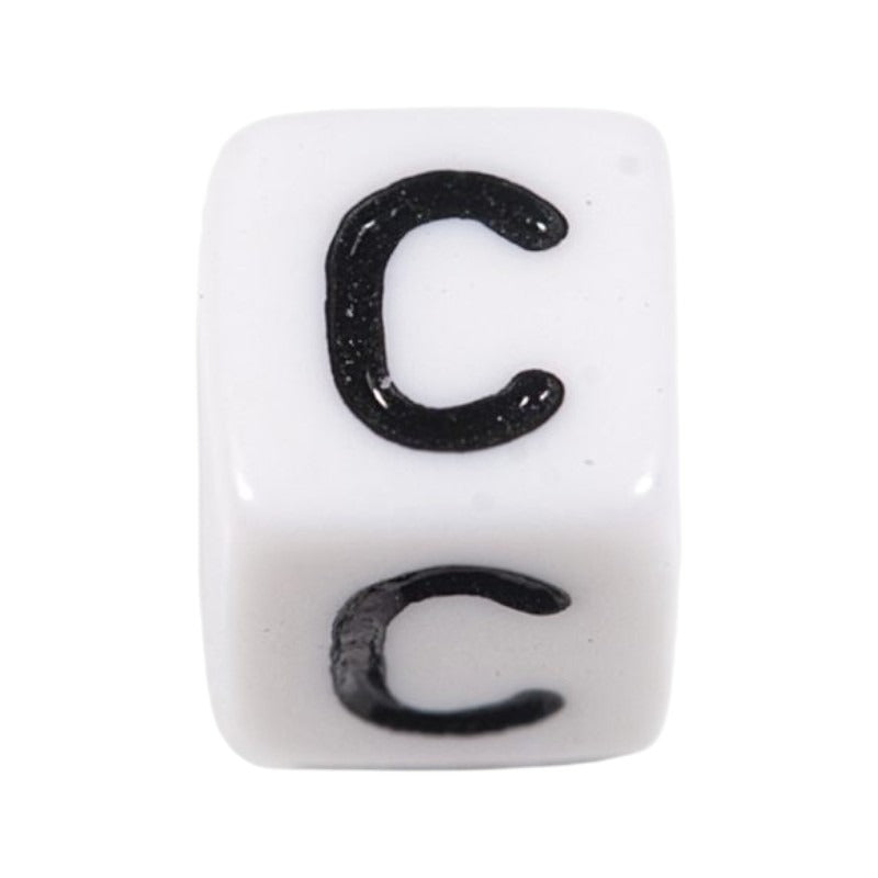 Letter 'C' Alphabet Cube Plastic White Letter Beads - 6 mm x 6 mm, Hole 3.5 mm, 100 g ±600-Piece