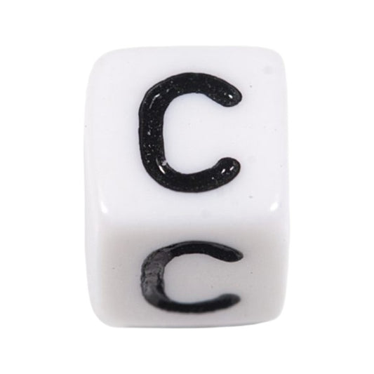 Letter 'C' Alphabet Cube Plastic White Letter Beads - 6 mm x 6 mm, Hole 3.5 mm, 100 g ±600-Piece