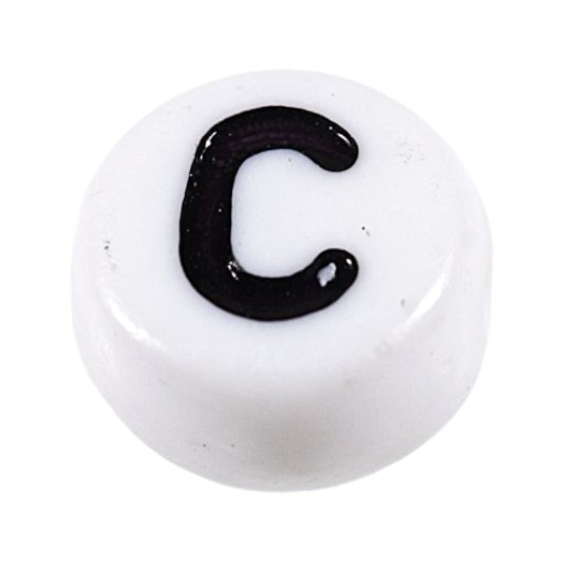 Letter 'C' Alphabet Round Plastic White Letter Beads - 7 mm x 4 mm, Hole 1.2 mm, 100 g ±730-Piece