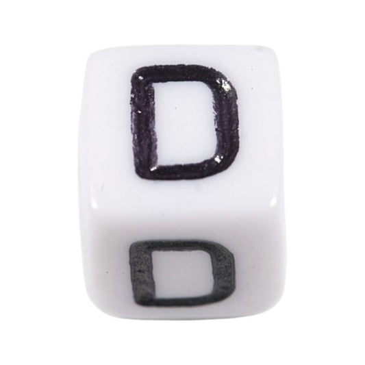 Letter 'D' Alphabet Cube Plastic White Letter Beads - 6 mm x 6 mm, Hole 3.5 mm, 100 g ±600-Piece