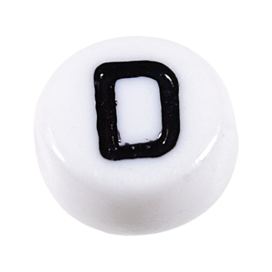 Letter 'D' Alphabet Round Plastic White Letter Beads - 7 mm x 4 mm, Hole 1.2 mm, 100 g ±730-Piece