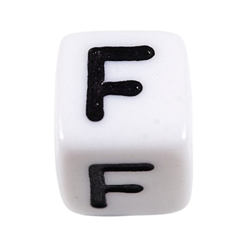 Letter 'F' Alphabet Cube Plastic White Letter Beads - 6 mm x 6 mm, Hole 3.5 mm, 100 g ±600-Piece